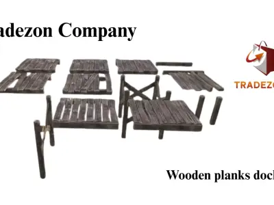 Wooden planks dock set 3D Model 3D model