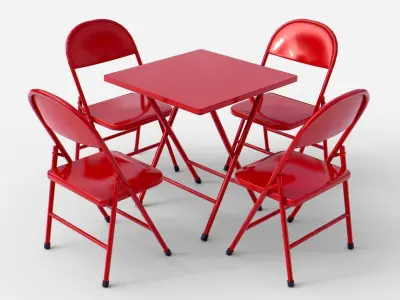 Square Folding Table With Folding Chair Low-poly 3D model