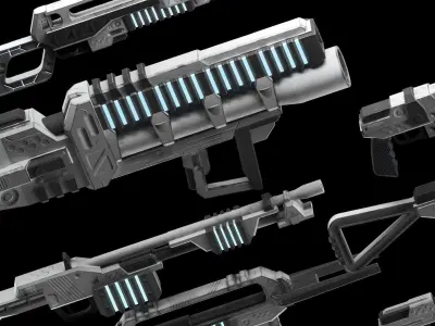 low poly game ready PBR SciFi weapon bundle Low-poly 3D model