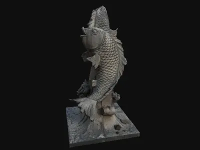 Fountain statue of fish Low-poly 3D model