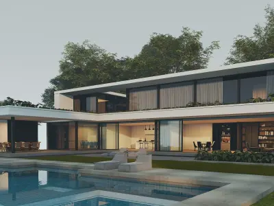 Modern  luxurious  two story detached villa with a swimming pool Low-poly 3D model
