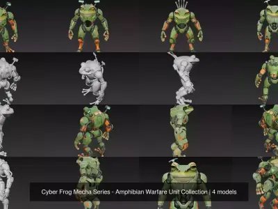 Cyber Frog Mecha Series - Amphibian Warfare Unit Collection 3D Model Pack