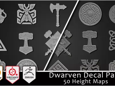 3DT Dwarven Ornamental Decal and Stamp Pack Low-poly 3D model
