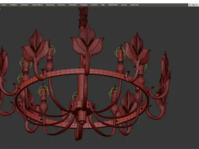 TRILIA gold chandelier with glass leaves Low-poly 3D model
