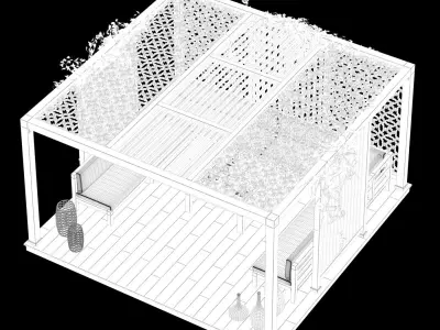 Wood Gazebo with ivy plant 3D model