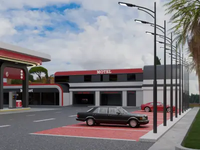 Realistic Fuel station and service area - Full environment 3D model