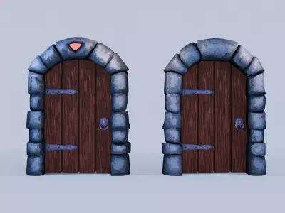 Stylized Medieval Stone Arch Doors 2 Variants 3D model