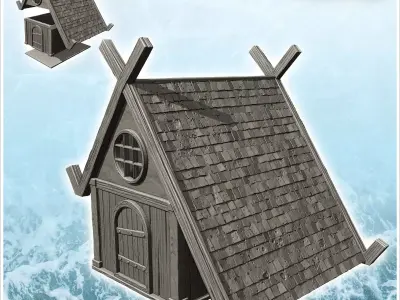Medieval house with sloping roof and large wooden beams 18 - Med 3D print model