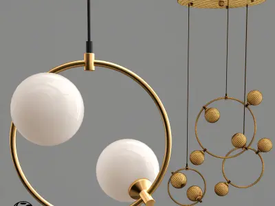 EXIST gold pendant lamp with two balls hanging from it 3D model