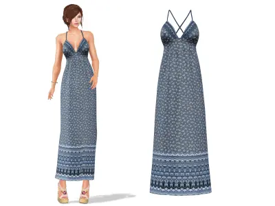 Strapped Cross Back Maxi Dress Low-poly 3D model