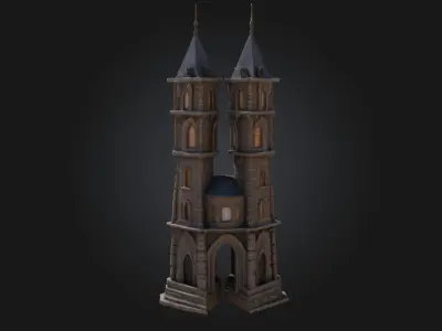 Twin Towers of Light  Beacons in a Mystical Realm 3D model
