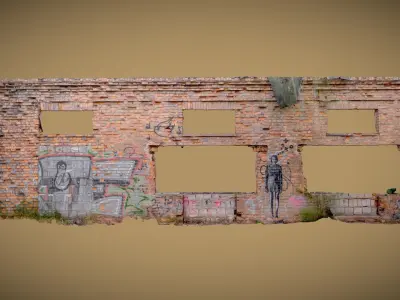 Girl on the brick wall of the demolished factory 3D model