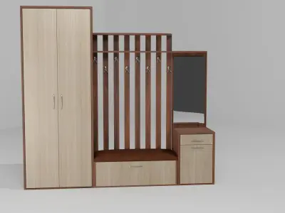 Firnuture 3d model wooden wardrobe with mirror and drawers 3D model