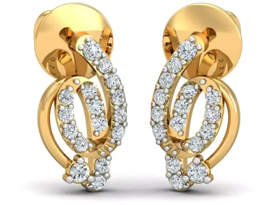 Yellow gold diamond earring-P3 PSER-23 3D print model