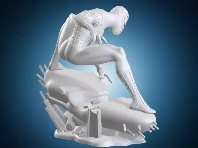 Spider Man Marvel Comics Statue on Base Crouching Pose 3D print model
