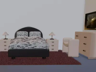 Bedroom with bed and dresser Free 3D model