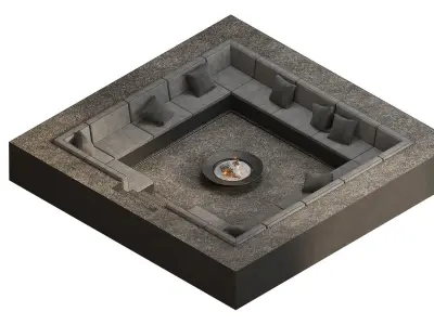 Relaxation area with sofas and fireplace 3D model