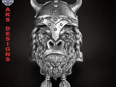 Animal Ring Jewelry Ancient viking warrior guerilla v1 3D print model