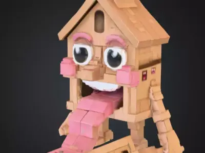 House Monster with a Tongue Slide Low-poly 3D model