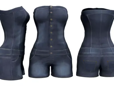 Strapless Denim Overall Low-poly 3D model