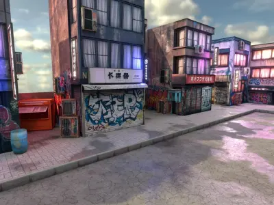 CyberPunk 3d scene modelgrafiti builds Low-poly 3D model