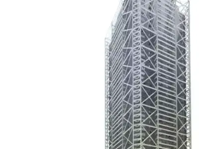 Dark Metal Skyscraper Building With Scaffolding 3D model