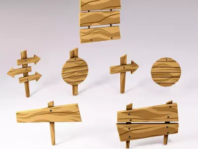 Sign boards low poly 3d model set 4 Low-poly 3D model