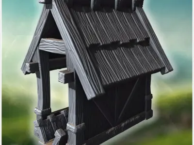 Wooden shelter with reinforced beams simple plank roof and rusti 3D print model