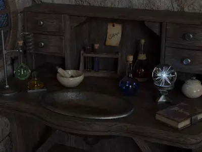 Alchemy Table and Equipment 3D model