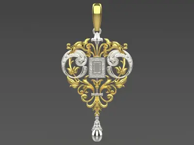 Two-Tone Gold Pendant with Drop stl Pendant gp0466 3D print model