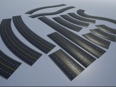 PBR 4K-2K Four-Lane Highway Roads Clean Low-poly 3D model