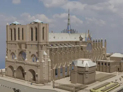 Catedral Notre Dame Paris Destroyed And Intact  Detailed in Blen 3D model