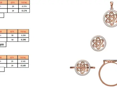 Light Minimalist Diamond Ring Earrings Pendant Set 3D print model get