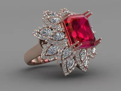 Rose Gold Women Diamond Ring 3D print model 3D print model 66
