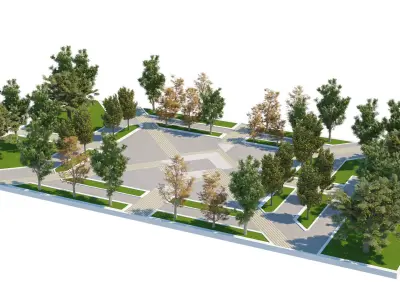Modern Geometric Park Plaza 3D Landscape Model Low-poly 3D model