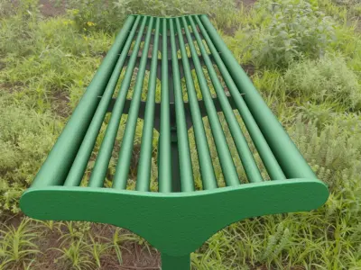 Bench 5 Low-Poly Green Painted Metal Low-poly 3D model
