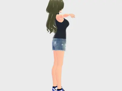 Asian Girl Cat Kitty 3D Model Rigged T Pose Shape Keys 3D model