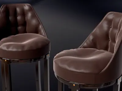 Wooden Bar chair with Leather Seat 3D model