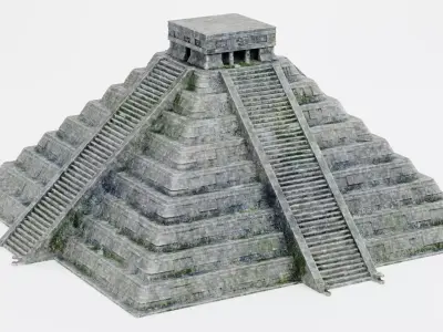 Mayan Pyramid V2 - Weathered Ancient Temple Architecture 3D model