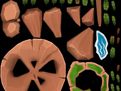 stylized Floating Islands Summer  Low-poly 3D model Low-poly 3D model