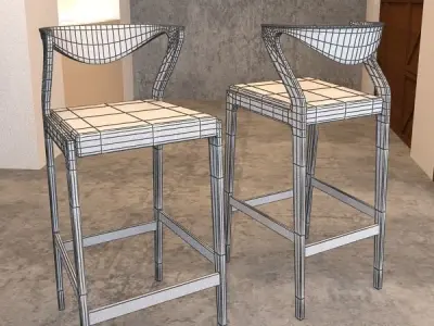 wooden stool 3 Low-poly 3D model