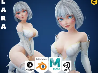 Game Sexy Scifi Stylized Girl Character rigged Lara Low-poly 3D model