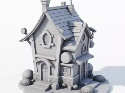 Cute Cartoon House 3D Red Wooden Cottage Game Low-poly 3D model