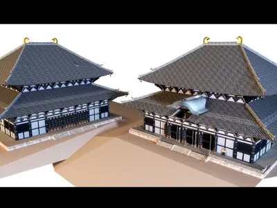 6 Old Japanese Buildings- 3d Model 3D model