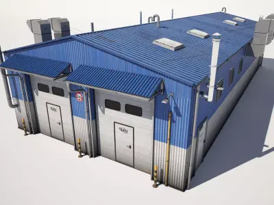  Industrial Garage Hall Low-poly 3D model