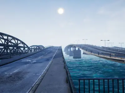 Bridge and Modular Road Tunnel set Low-poly 3D model