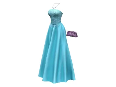 Elegant Teal Necklace Dress Purse Outfit Low-poly 3D model