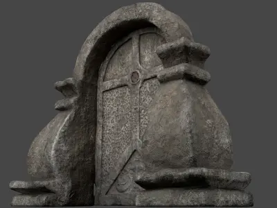 Stone Door with Ornaments Low-poly 3D model