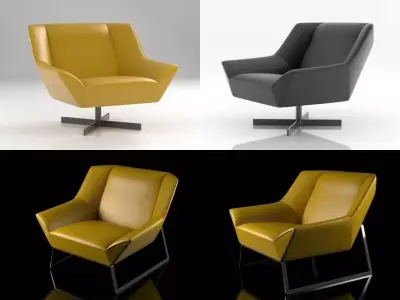 Tight four different chairs and footstool 3D model
