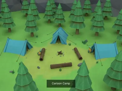 Cartoon Outdoor Environment Set 3D Model Pack